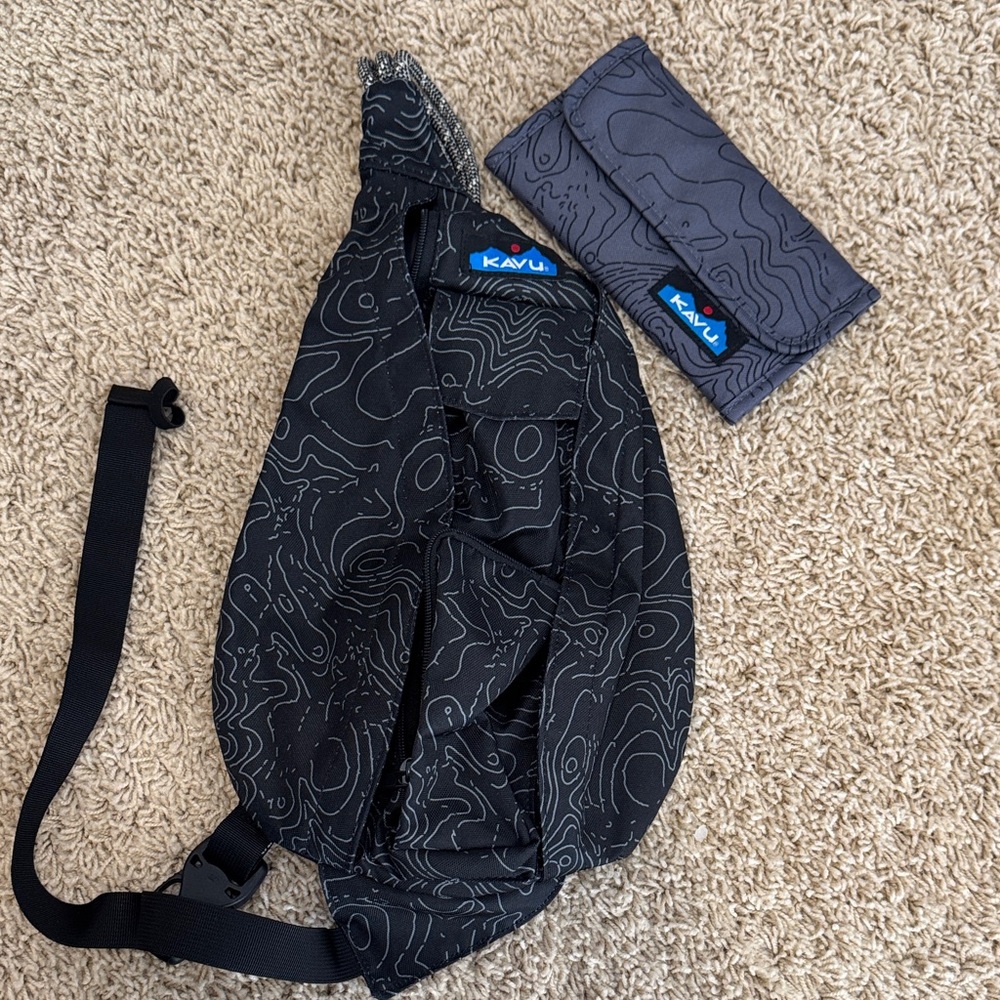 Kavu Black Topographic Sling with Matching Wallet